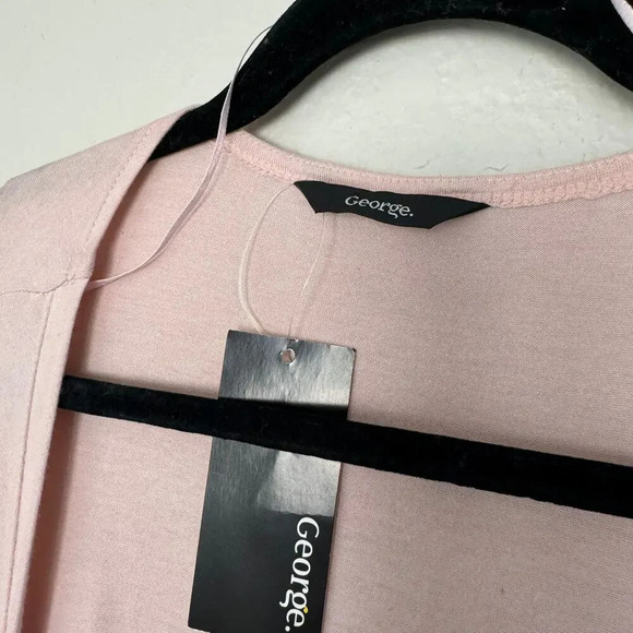 George Women's Cardigan Sweater Size 12 Pink Solid Viscose 3/4 Sleeves Open NEW - Picture 2 of 6